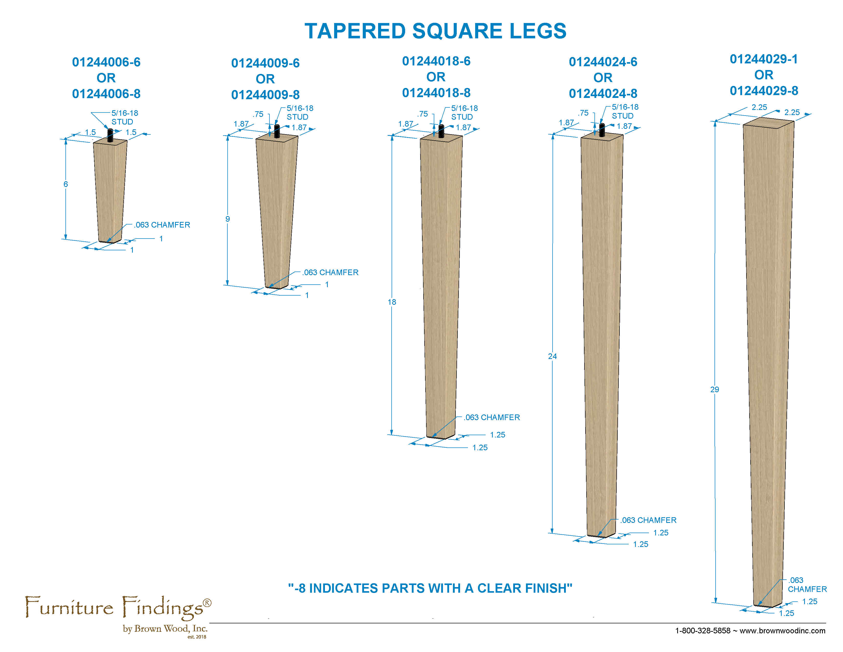 Square Tapered Legs 29" & Furniture Components Designs of