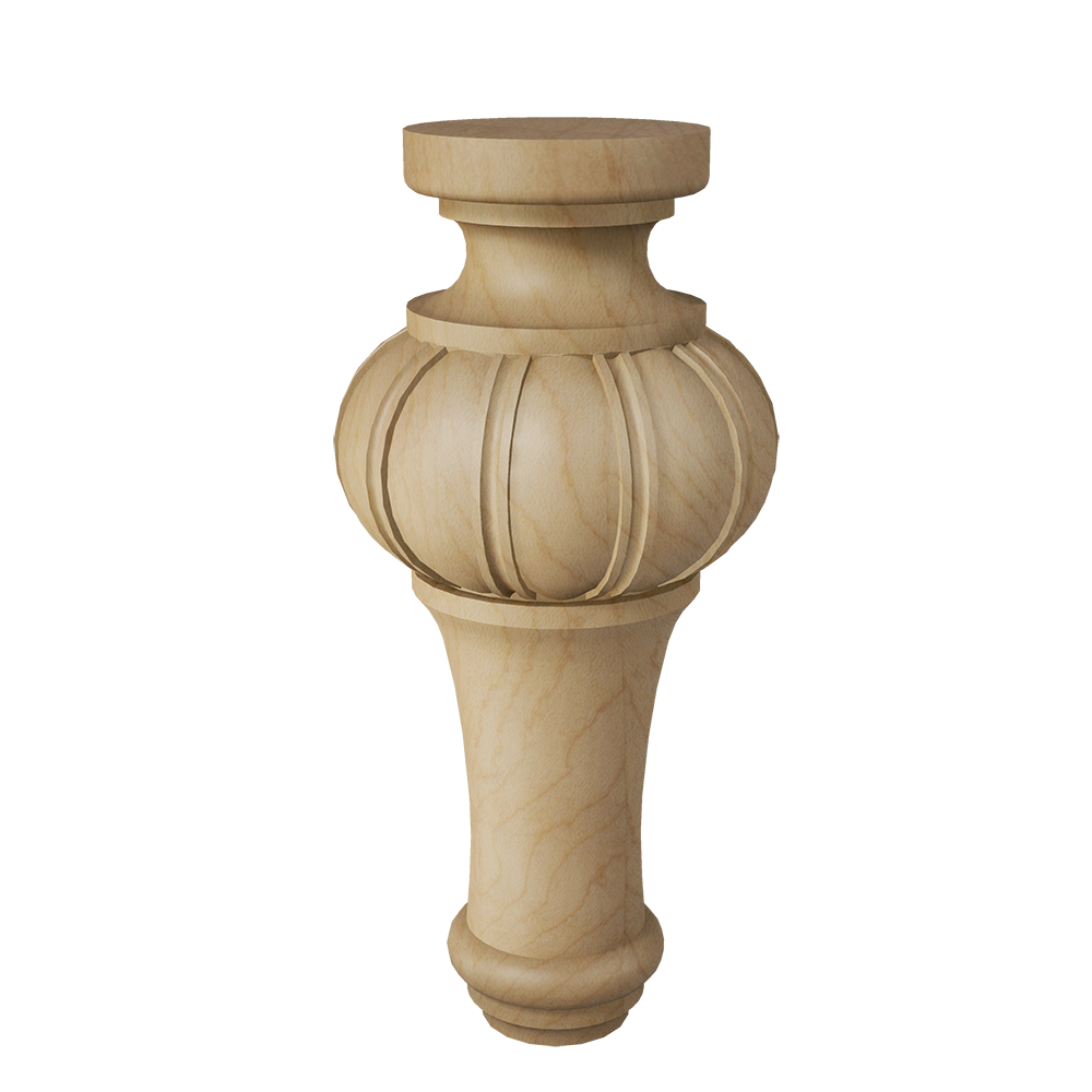 Hand Carved 8" Fluted Bella Bun Foot & Furniture Components